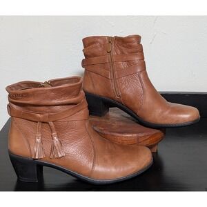 Women's Hotter Chester Leather Ankle Boots 9 Zippered Straps Double Tassels Heel